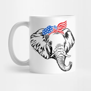 Patriotic Elephant Graphic with American Flag Bandana Mug